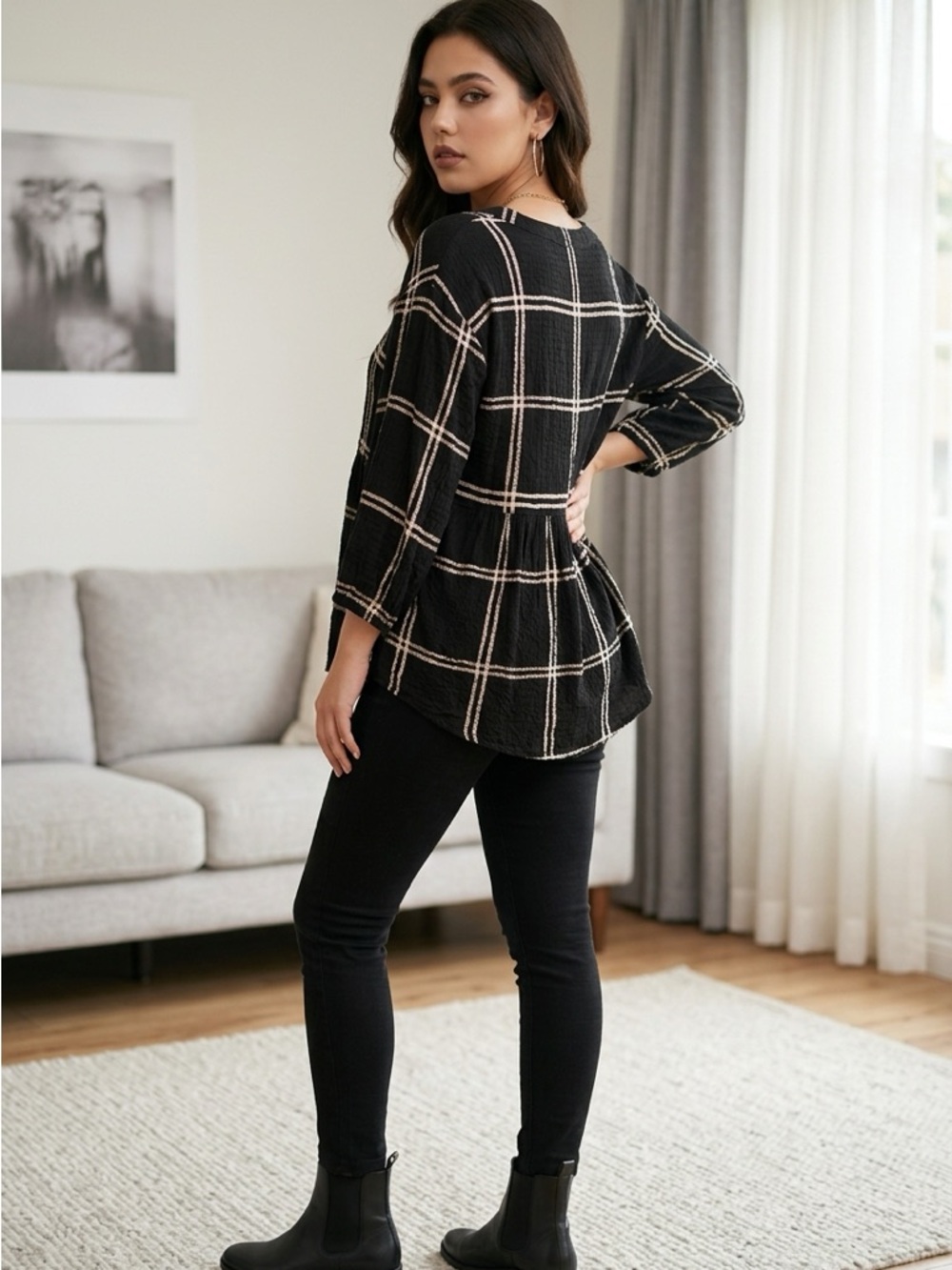 Jane & Delancey Stylish Black Plaid Shirt size XL